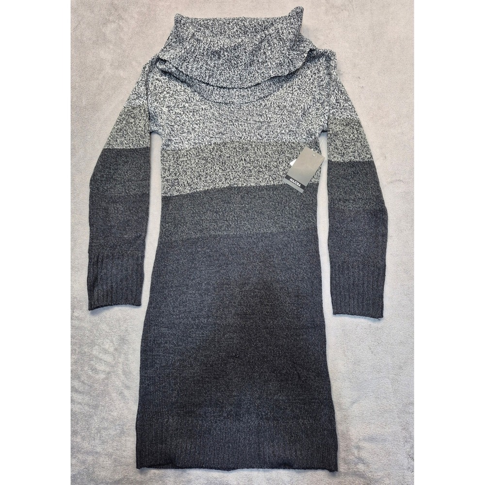 Majora Cozy Womens Grey Colorblock Cowl Neck Knit Sweater Dress Chunky Small Sm